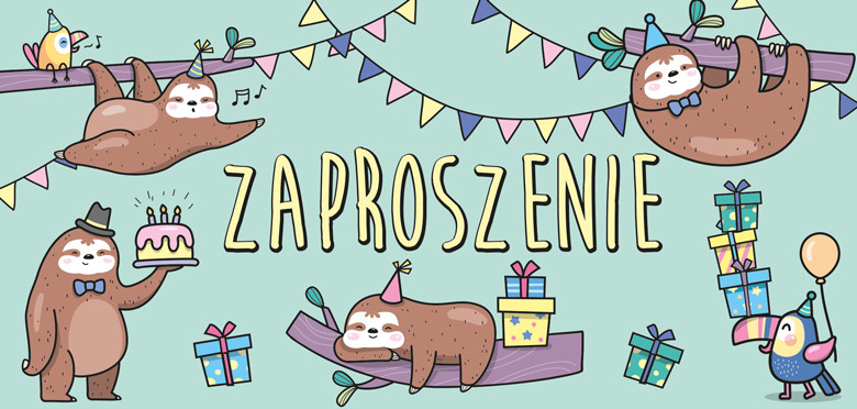 Zaproszenie na urodziny leniwiec kpl. 5szt Henry